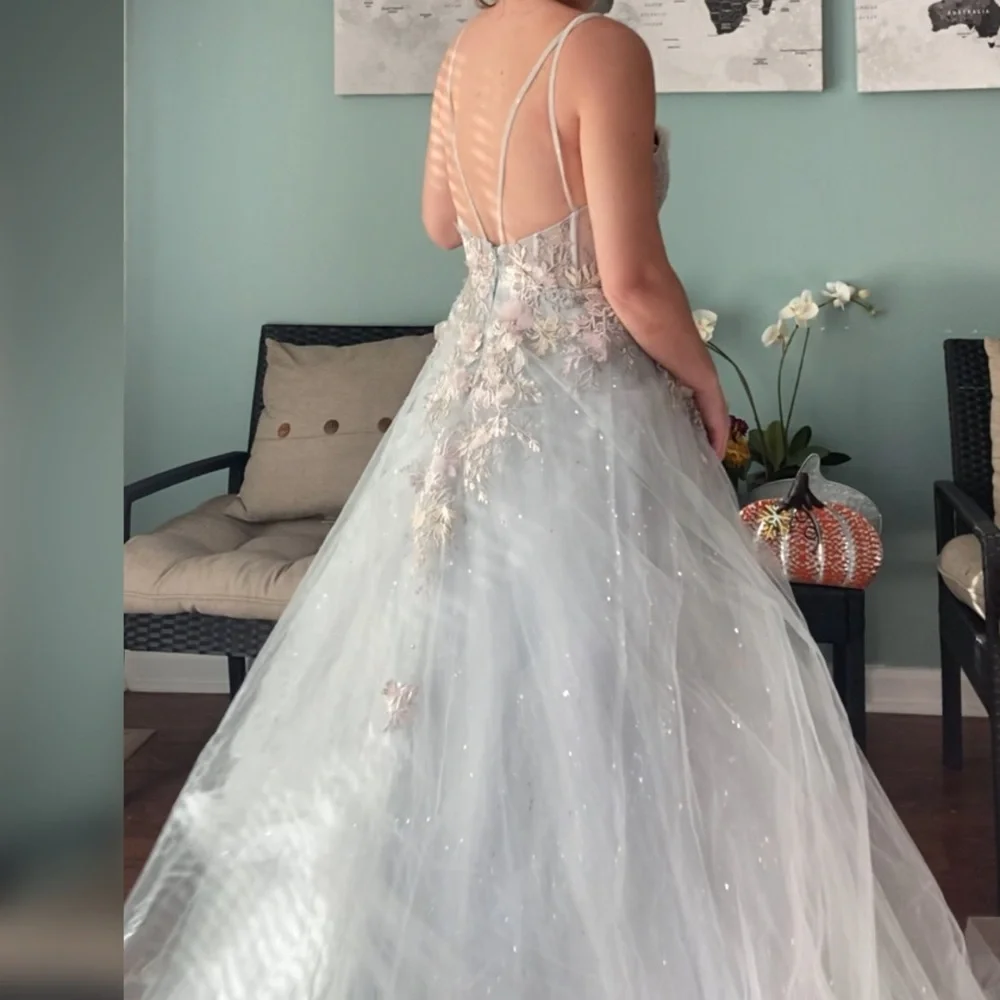 Sage green sparkly a line ball gown or non traditional wedding dress - Picture 3 of 6